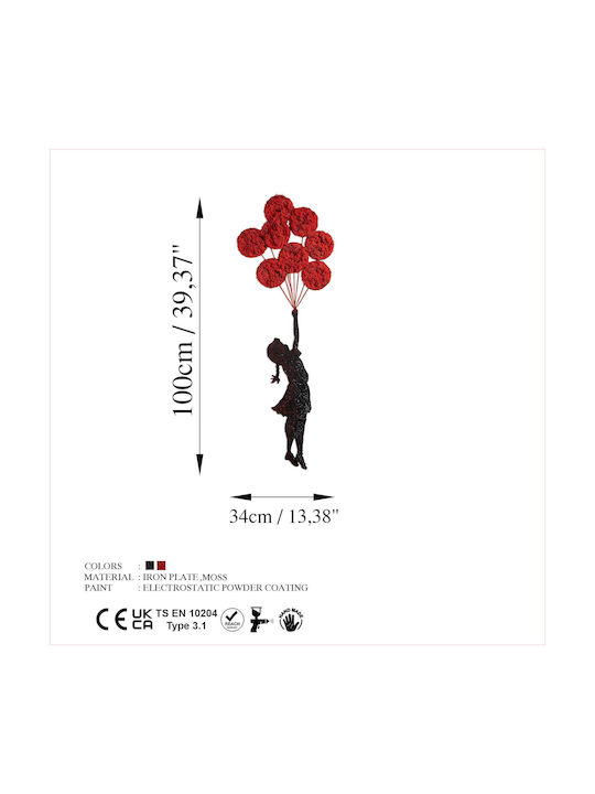 Wallity Decorațiune Siluetă Banksy Lucrată Manual Roșie Din Metal 100x34cm