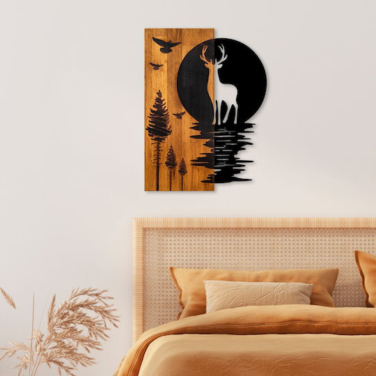 Asir Group 3D Gemischte Kunst Hirsch Schwarz aus Holz 58x3x43cm
