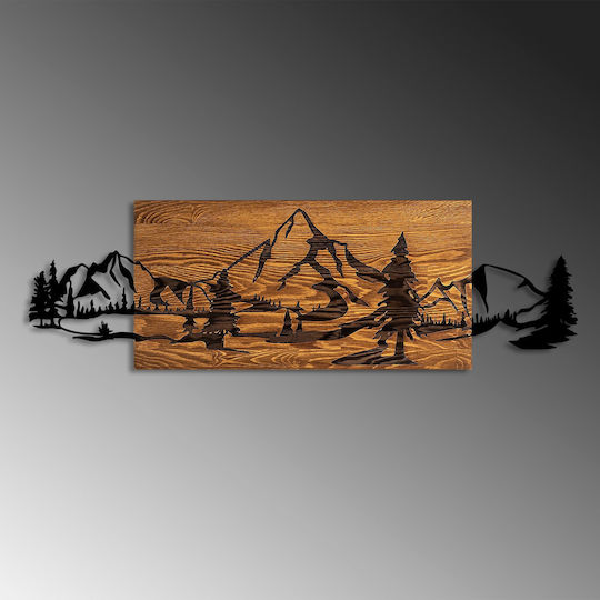 Asir Group Artă Mixtă 3D Mountain Lucrat Manual Negru Din Lemn 93x29cm