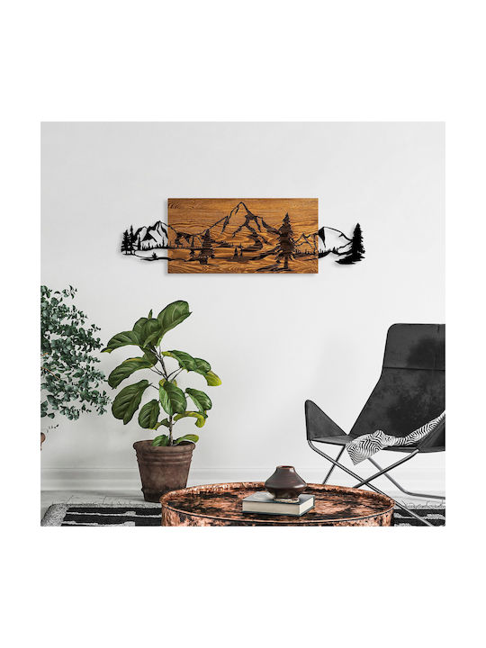 Asir Group 3D Mixed Art Mountain Handmade Black Wooden Wall Decor 93x29cm