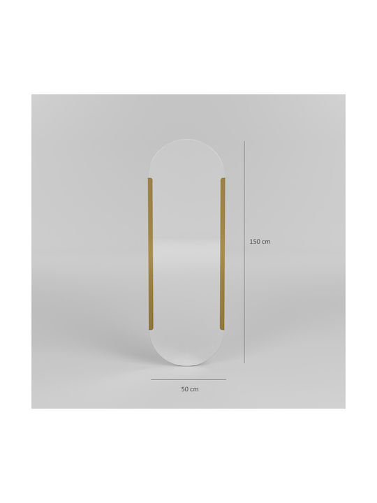 Aberto Design Caprice Oglindă de Perete De Corp Întreg Ovală cu Galben Ramă din Metalic 150x50cm 1buc
