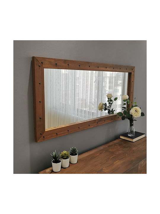 Aberto Design Като Огледало за Стена с Кафяв Дърво Рамка 110x50см 1бр
