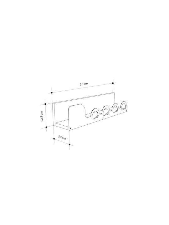 Hanah Home Wandhalterung Metall 4 Haken Braune 63x14x14cm