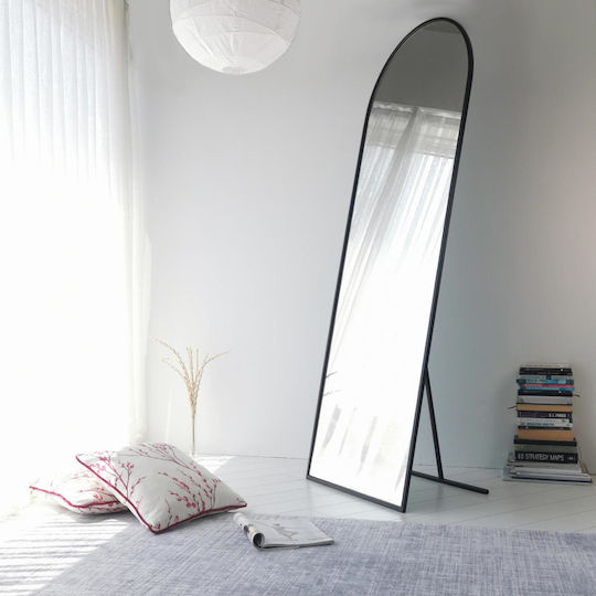 Aberto Design Gewölbter Boden- oder Standspiegel mit Schwarzem Metallrahmen 180x65cm