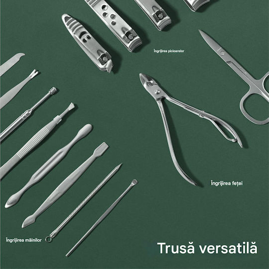 Set Manichiură Pedichiură H&s 14 Piese Oțel Inoxidabil Geantă De Depozitare Verde