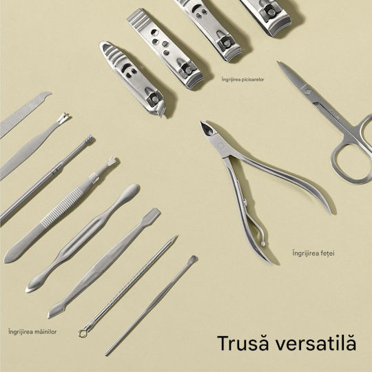 Set Manichiură Pedichiură H&s 14 Piese Oțel Inoxidabil Geantă De Depozitare Bej