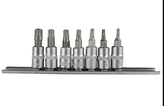 JBM Bit-Stecknüsse mit Bits Torx und Antriebsvierkant 1/4'' Set 7Stück