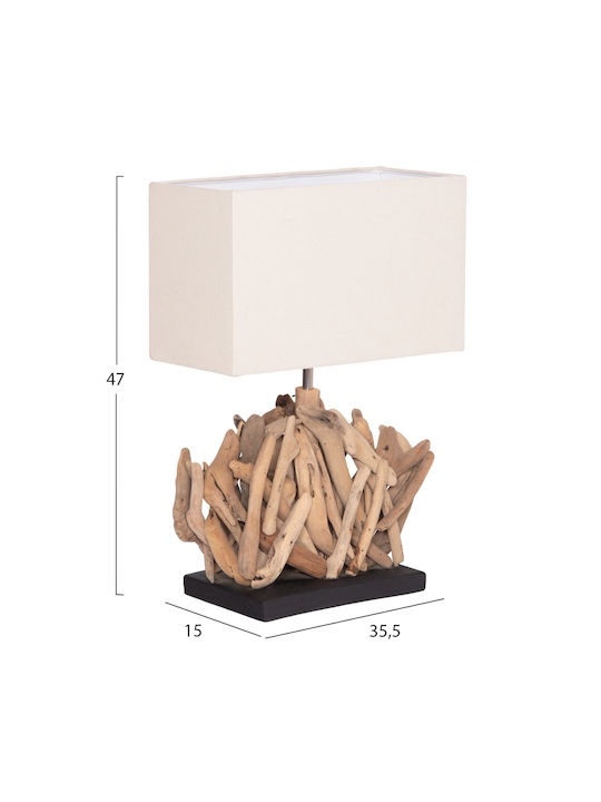 Freebox Table Lamp with White Shade and Brown Base