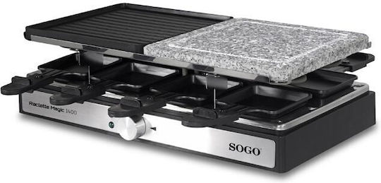Sogo Tabletop Electric Grill Raclette Smooth Plate 2000W with Adjustable Thermostat 42cmx21cmcm