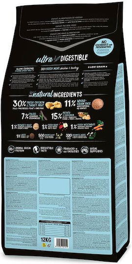Ultra 12kg Dry Food with Few Grains for Adult Large Breed Dogs with Chicken, Turkey and Meat