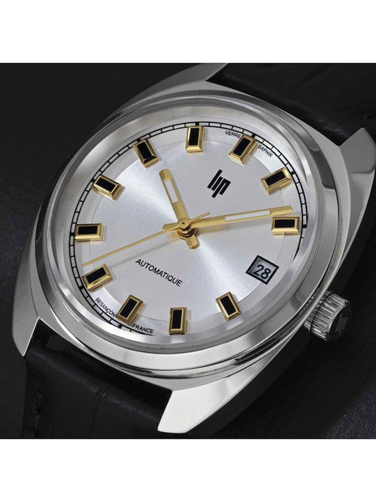 Lip Watches General De Gaulle Men's Watch Automatic with Black Leather Strap