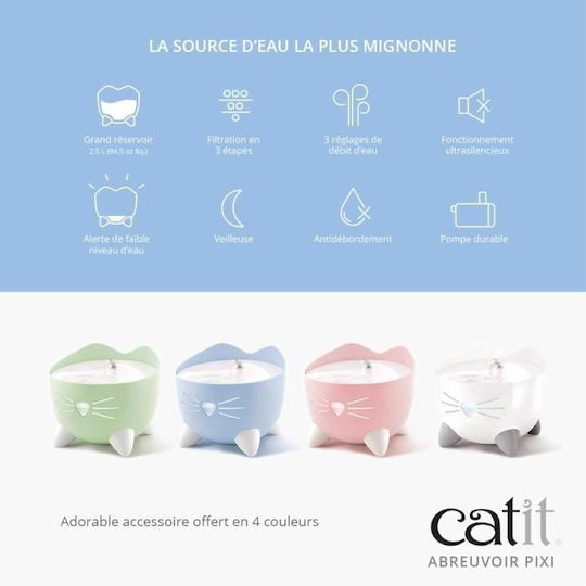 Catit Pixi Automatic Stainless Steel Waterer / Fountain for Dog & Cat 2.5lt 20.5cm in White Color