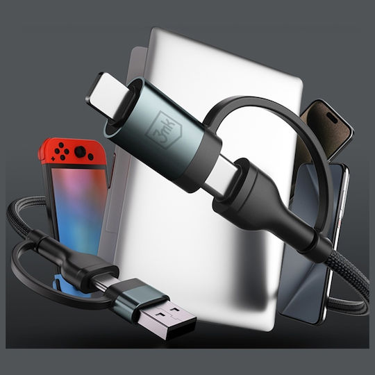 3MK USB to Lightning / Type-C Cable 2A Μαύρο 1.2m