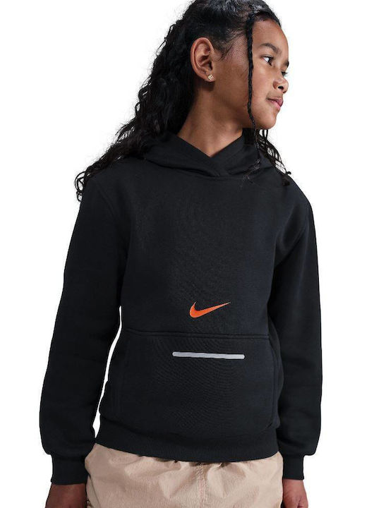 Fleece Παιδικό Φούτερ με Κουκούλα και Τσέπες Black / Orange Nsw Club