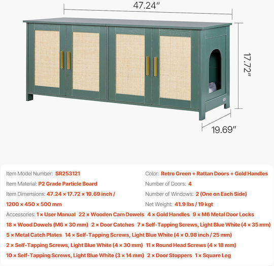 Vevor Sideboard Holz Grün 120x45x50cm