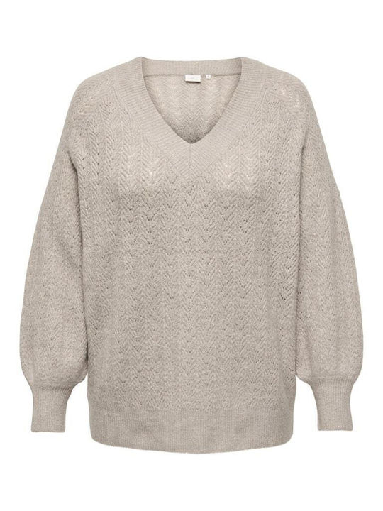 Damen Langarm Pullover mit V-Ausschnitt Beige