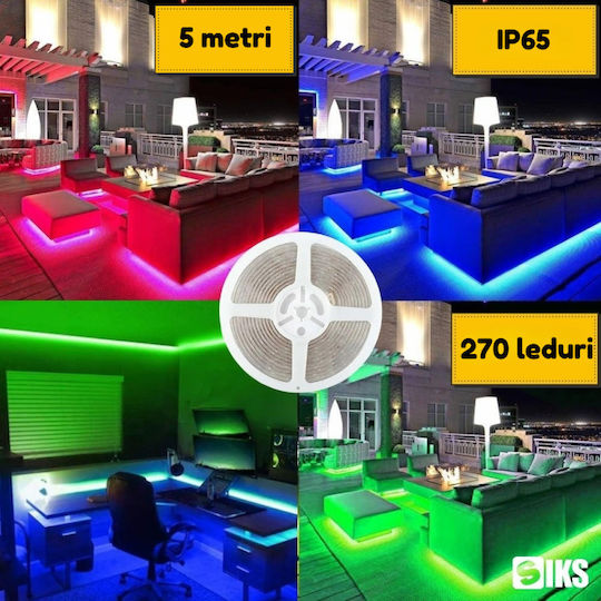 Rezistent la apă Bandă LED 12V RGB Lumină 5m Tip SMD2835 cu Sursă de alimentare