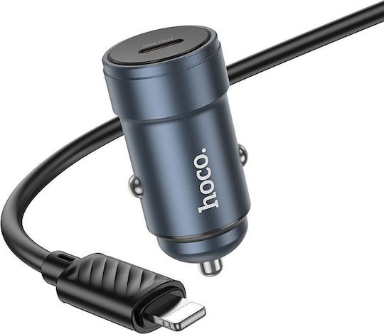 Hoco Z57 Автомобилно Зарядно Устройство 30W 3A Бързо Зареждане с Едно Порт: 1xType-C с Кабел Lightning Сив Цвят