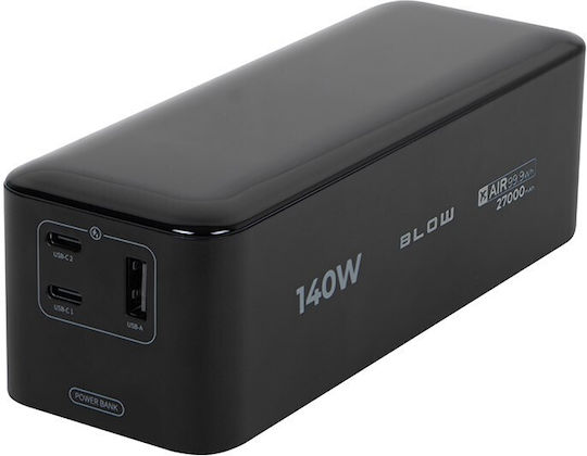 Blow Power Bank 27000mAh 140W with USB-A Output Port and 2 USB-C Power Delivery Output Ports Black