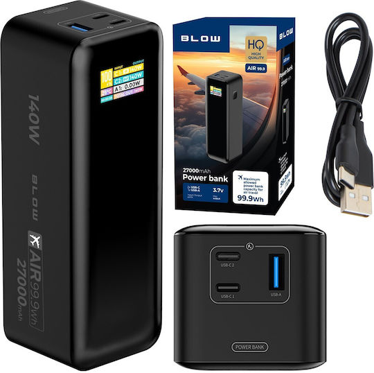 Blow Power Bank 27000mAh 140W with USB-A Output Port and 2 USB-C Power Delivery Output Ports Black