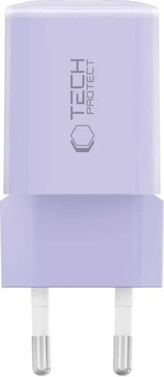 Tech-Protect Charger Without Cable with USB-A Port and USB-C Port 33W Power Delivery / Quick Charge 3.0 Baby Purple (NCM33)