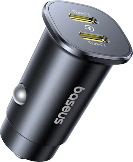 Baseus Auto-Ladegerät 30W mit Anschlüssen: 2xType-C Schwarz Farbe