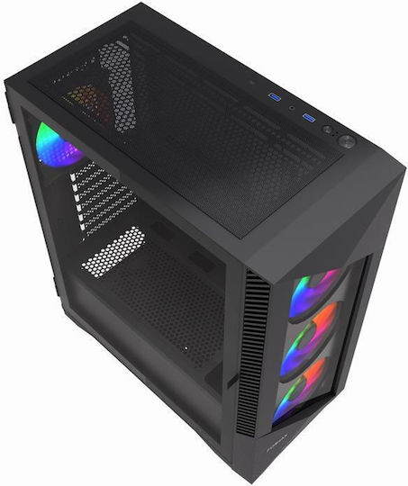 Gembird Fornax 900 Gaming Midi Tower Κουτί Υπολογιστή με Πλαϊνό Παράθυρο και ARGB Φωτισμό Μαύρο