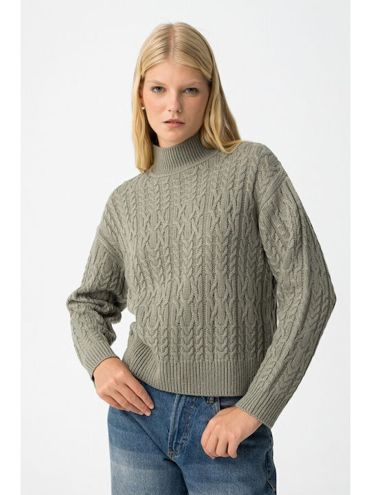 Women's Long Sleeve Sweater Turtleneck Green