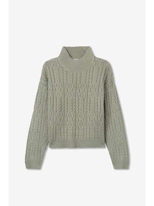 Women's Long Sleeve Sweater Turtleneck Green