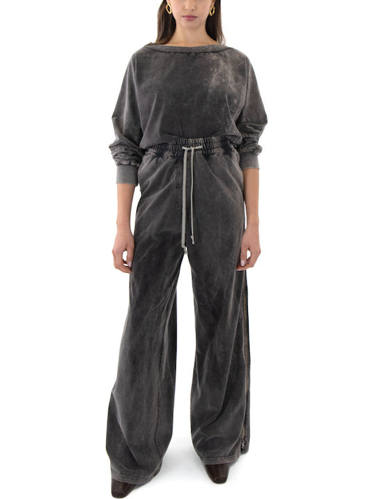 Women's Blouse Cotton Long Sleeve with Zipper Grey (charcoal)