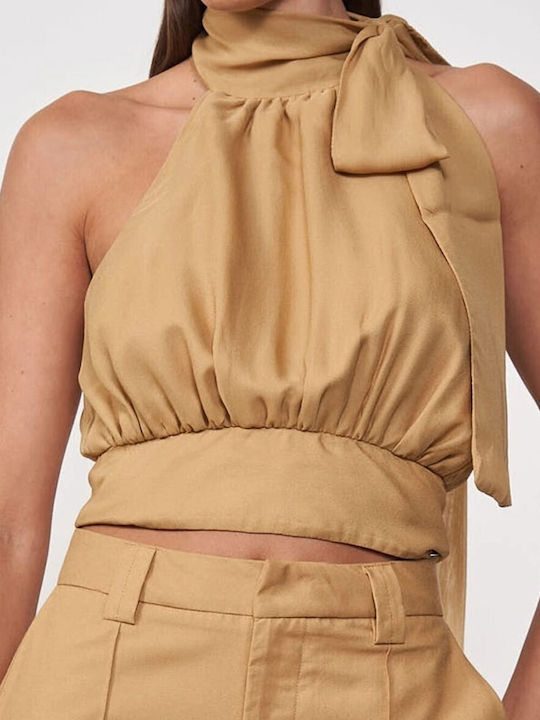 Damen Bluse Satin Mustard