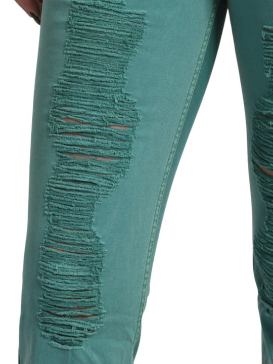 Women's Jean Trousers Push Up with Rips Green