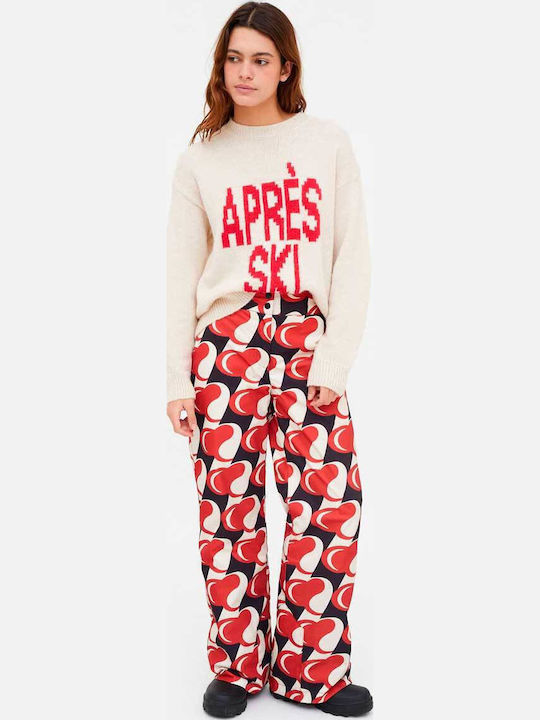 Women's Fabric Trousers with Elastic Loose Fit Red