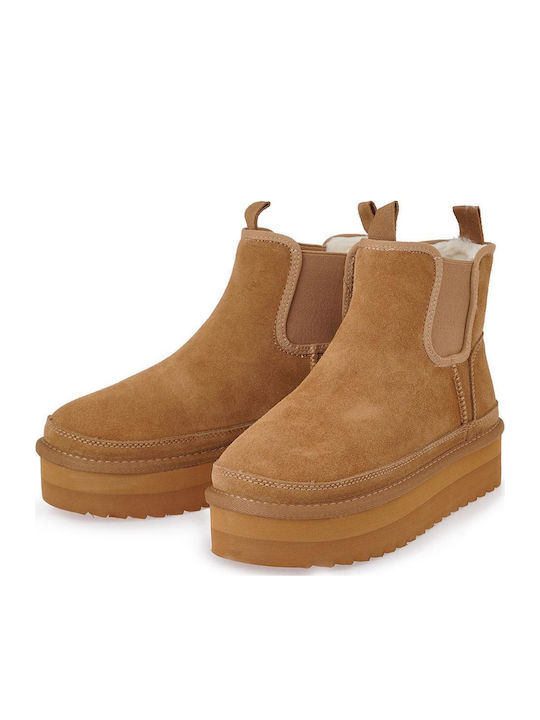 Suede Women's Ankle Boots Tabac Brown