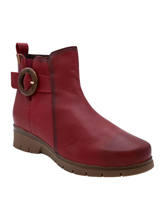 Leather Women's Ankle Boots Burgundy
