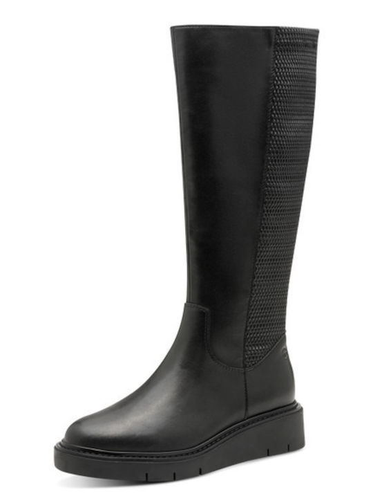 Leather Medium Heel Women's Boots Black