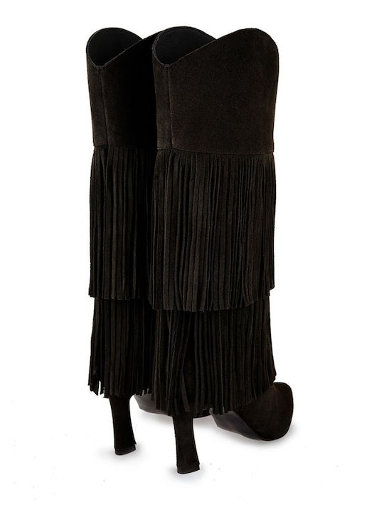 Leather High Heel Women's Boots Black