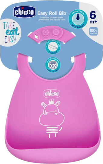 Chicco Αδιάβροχη Σαλιάρα Πλαστική με Τσέπη Ροζ για 6 m+