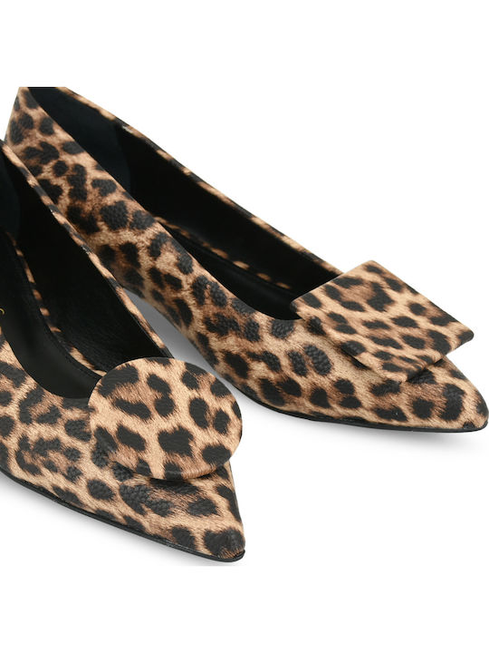 Leather Brown Low Heels Animal Print