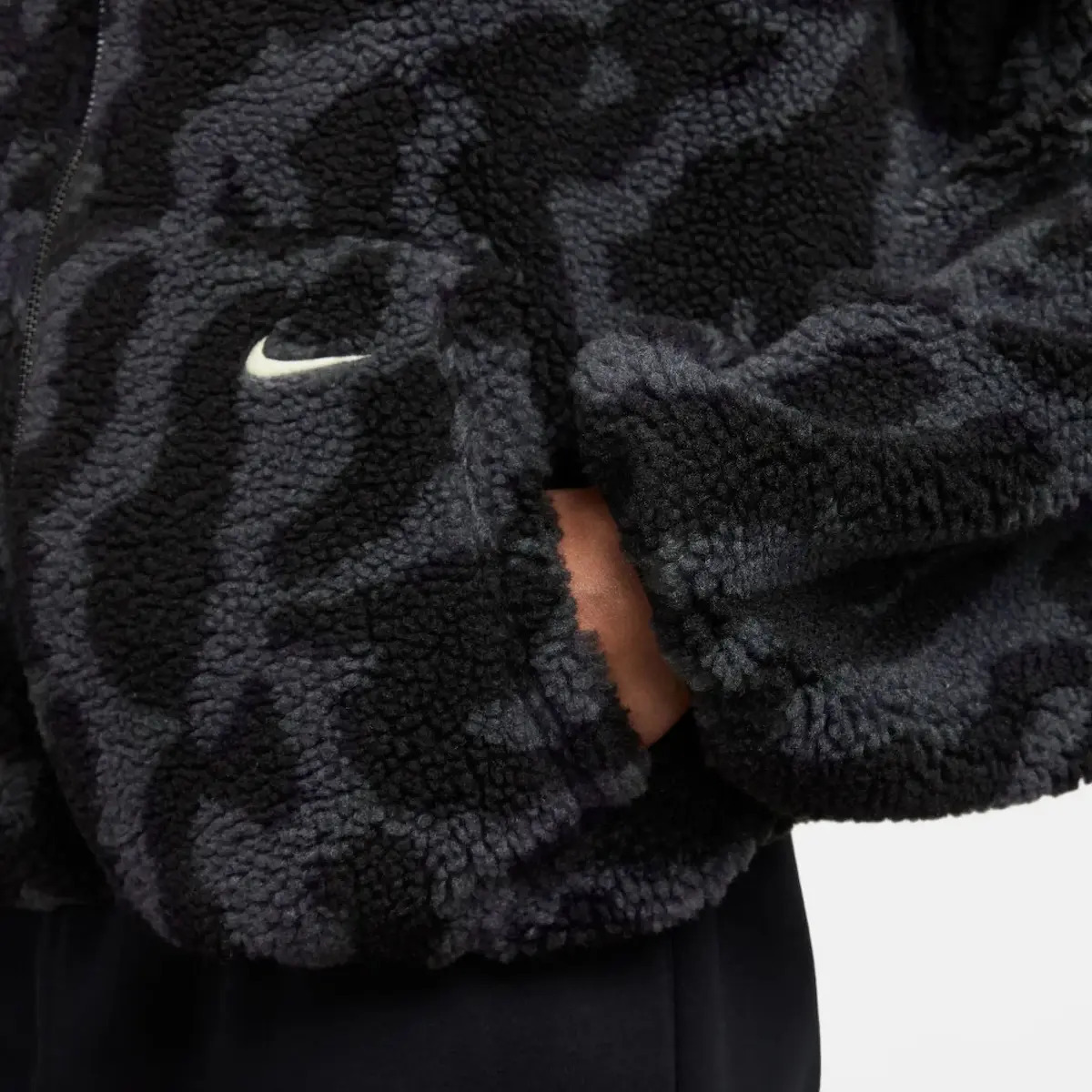 nike zip through fleece in black and white animal print