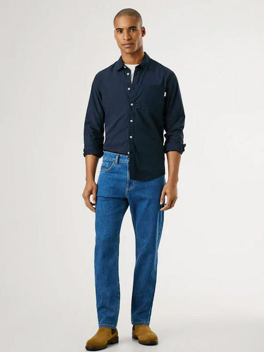 Pantaloni De Blugi Pentru Bărbați Elastic Regular Straight Fit Albastru