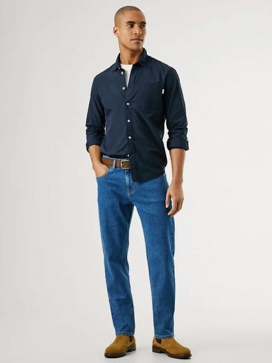 Pantaloni De Blugi Pentru Bărbați Elastic Regular Straight Fit Albastru