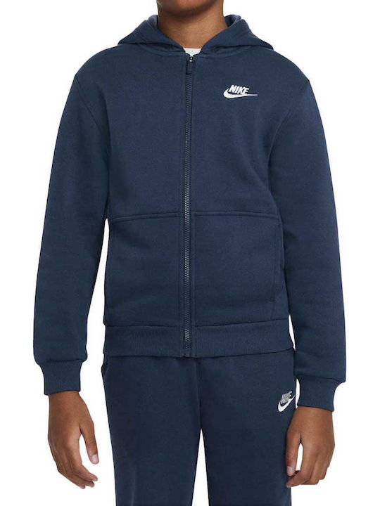 Fleece Kids Sweatshirt Cardigan With Hood And Pockets Navy Blue Nsw Club Flc