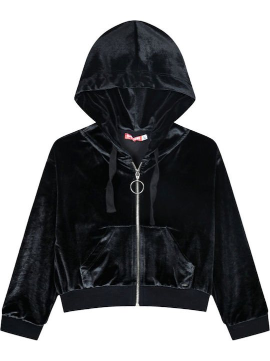 Kids Cardigan Cotton with Hood Black