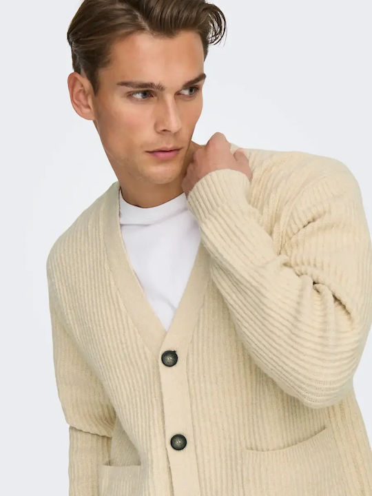 Cardigan Tricotat pentru Bărbați Bej