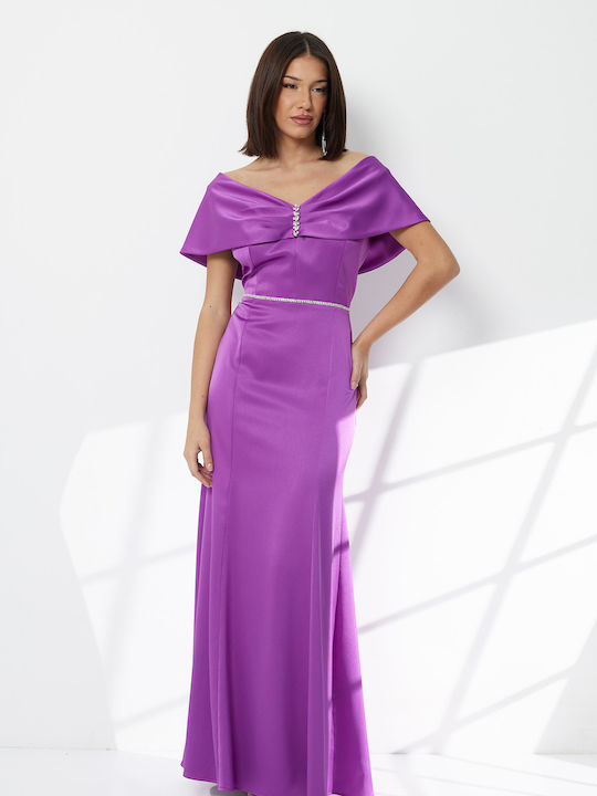 Maxi Evening Dress Draped Purple