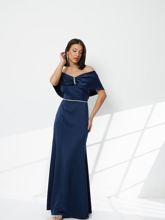 Maxi Dress for Wedding Christening Drape Satin Blue