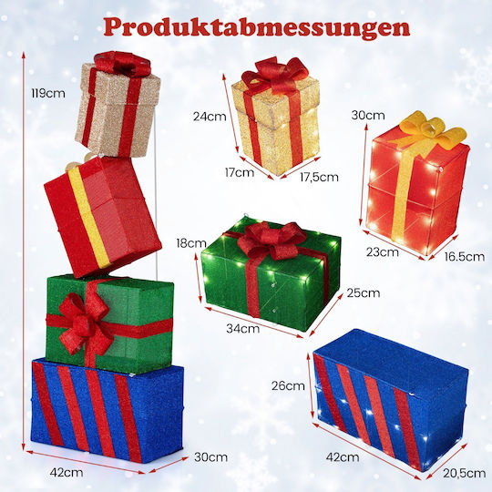 Costway Costway Set of 4 Illuminated Christmas Gift Boxes Multicoloured Ribbons Cm25232de