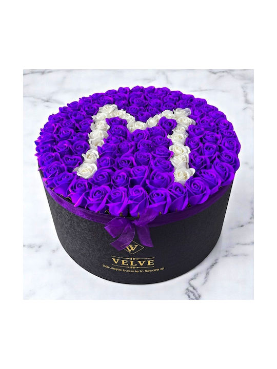 Aranjament Floral Personalizat Litera Cutie Rotundă Neagră 101 Trandafiri Săpun