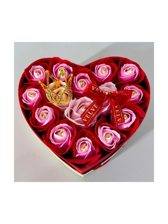 Aranjament Floral Intimissimo 15 Trandafiri Săpun Coroană Decorativă Dublă Culoare Roșu-Roz